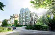 Visualisierung Architektur Wettbewerb Aussen Wohnungsbau Bionstrasse Zuerich 2013 1. Platz