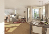 Visualisierung Verkaufsbild Innenraum Wohnbereich Letziliving Letzipark Zuerich 2014